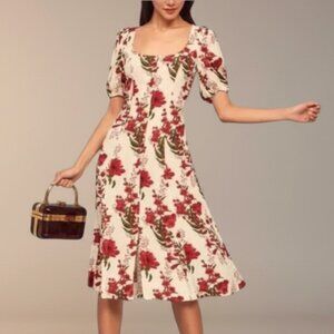 Reformation Beechwood Floral Midi Dress Georgette Print Short Sleeve Size S